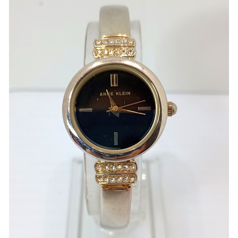 Anne Klein Women's Gold Tone AK/2474‎ Bangle Watch 24.1mm Black Dial New Battery